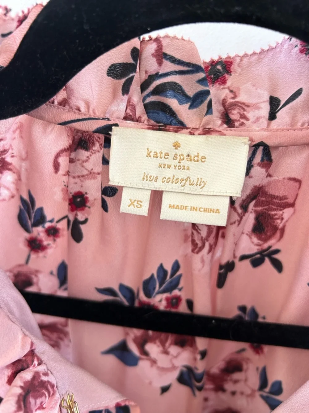 Kate Spade Prairie Rose Flutter Sleeve Blouse Pink Floral XS Ruffle Yoke - Picture 5 of 6
